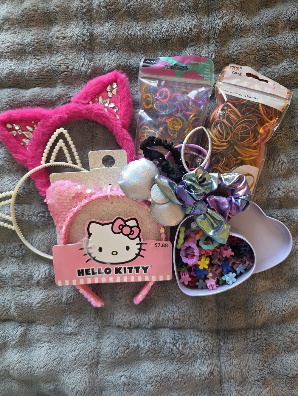 Hello Kitty Pink Sequin & Fuchsia Faux Fur Headband Set with Iridescent Bow